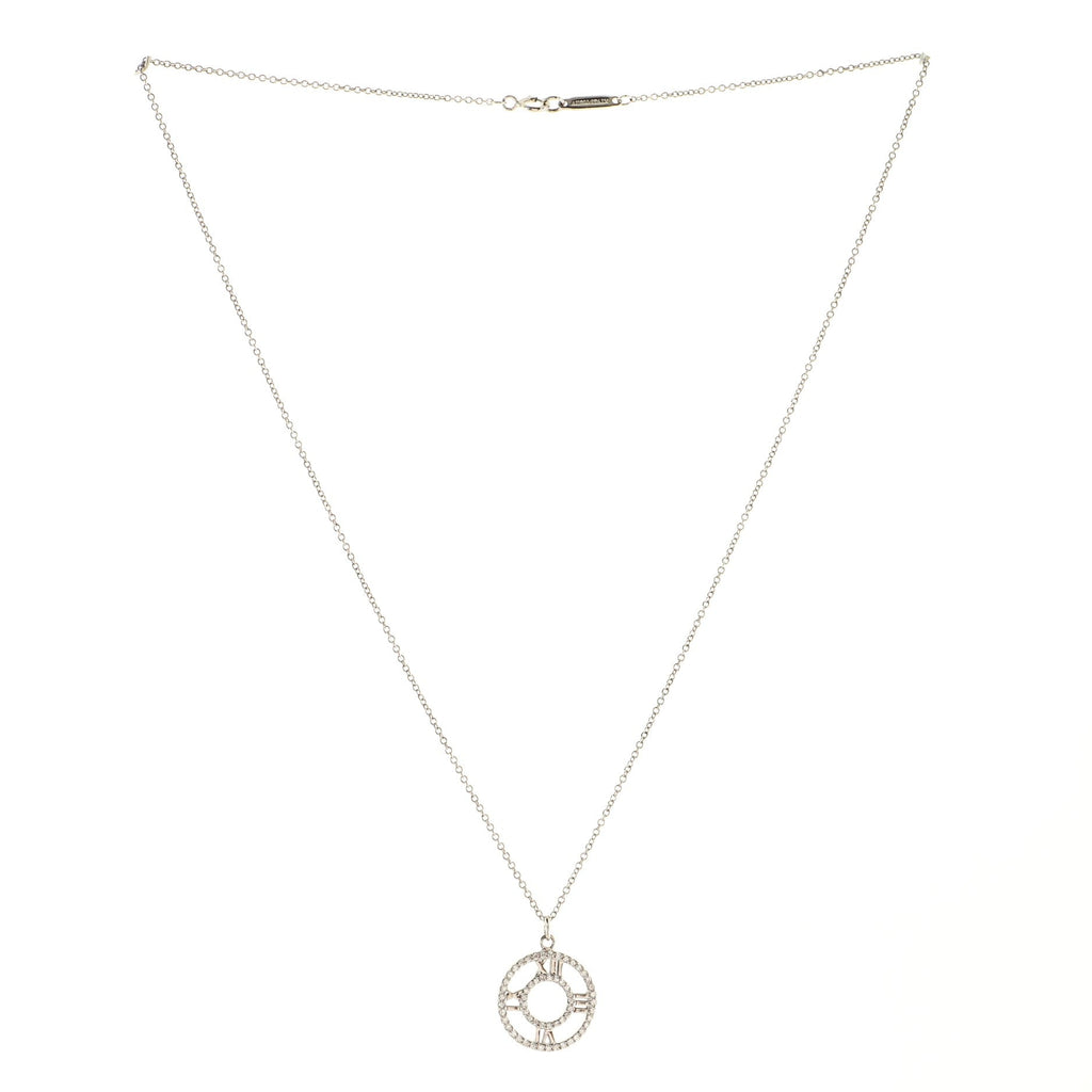 Atlas Open Medallion Pendant Necklace 18K White Gold with Pave Diamonds Small