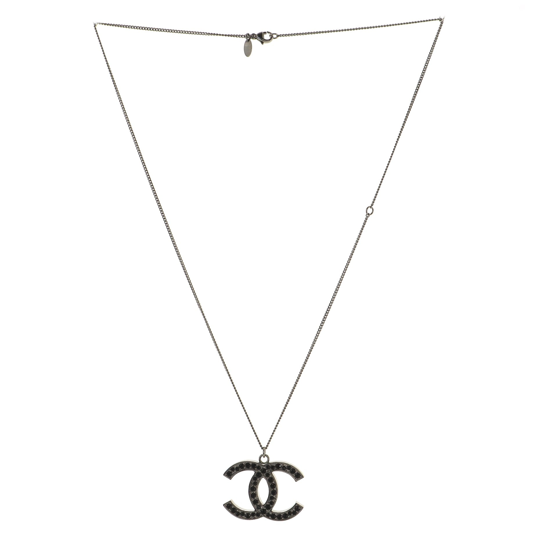 CC Pendant Necklace Metal with Crystals