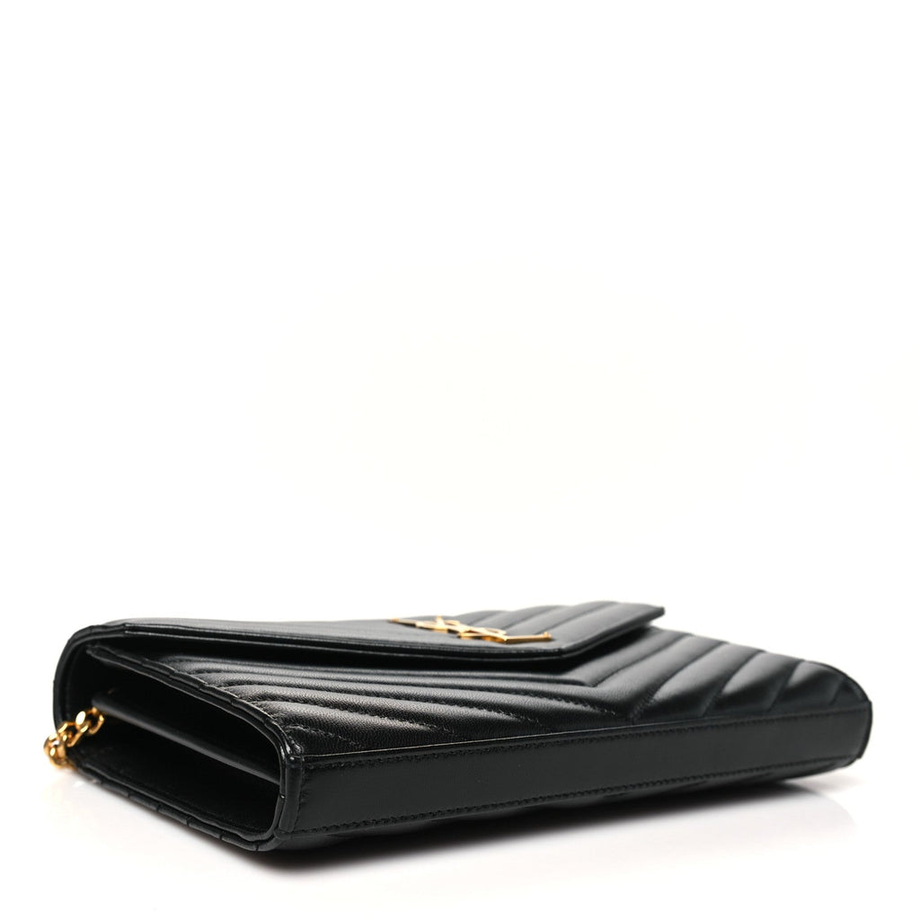 Grain De Poudre Matelasse Chevron Monogram Chain Wallet Black