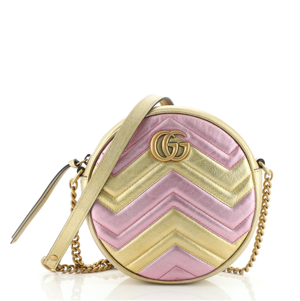 GG Marmont Round Shoulder Bag Matelasse Leather Mini