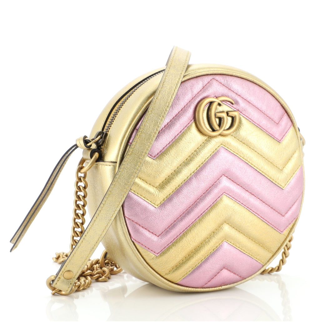 GG Marmont Round Shoulder Bag Matelasse Leather Mini