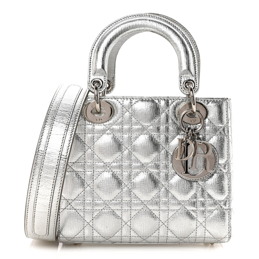Metallic Grained Calfskin Cannage Small Lucky Badges My Lady Dior Silver