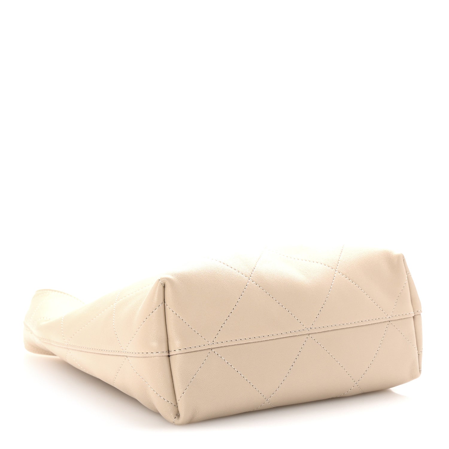 Shiny Lambskin Quilted Small Hobo Beige