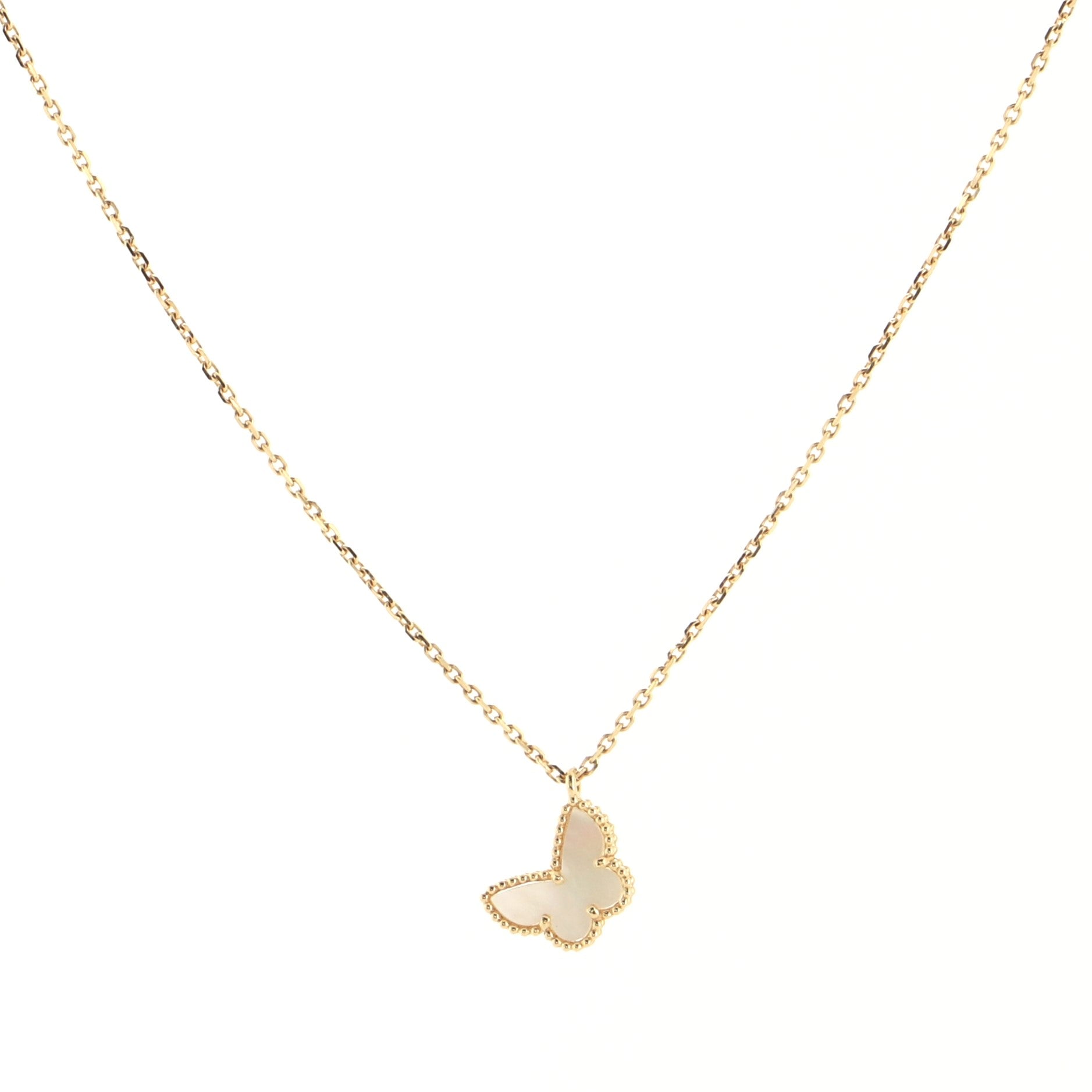 Sweet Alhambra Butterfly Pendant Necklace 18K Yellow Gold and Mother of Pearl
