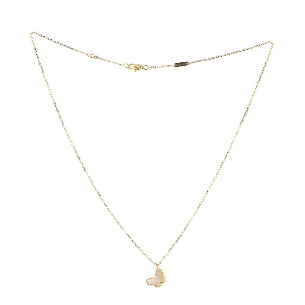 Sweet Alhambra Butterfly Pendant Necklace 18K Yellow Gold and Mother of Pearl