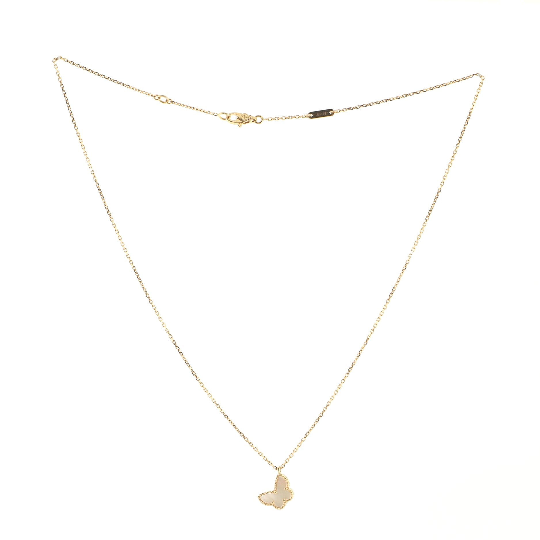 Sweet Alhambra Butterfly Pendant Necklace 18K Yellow Gold and Mother of Pearl