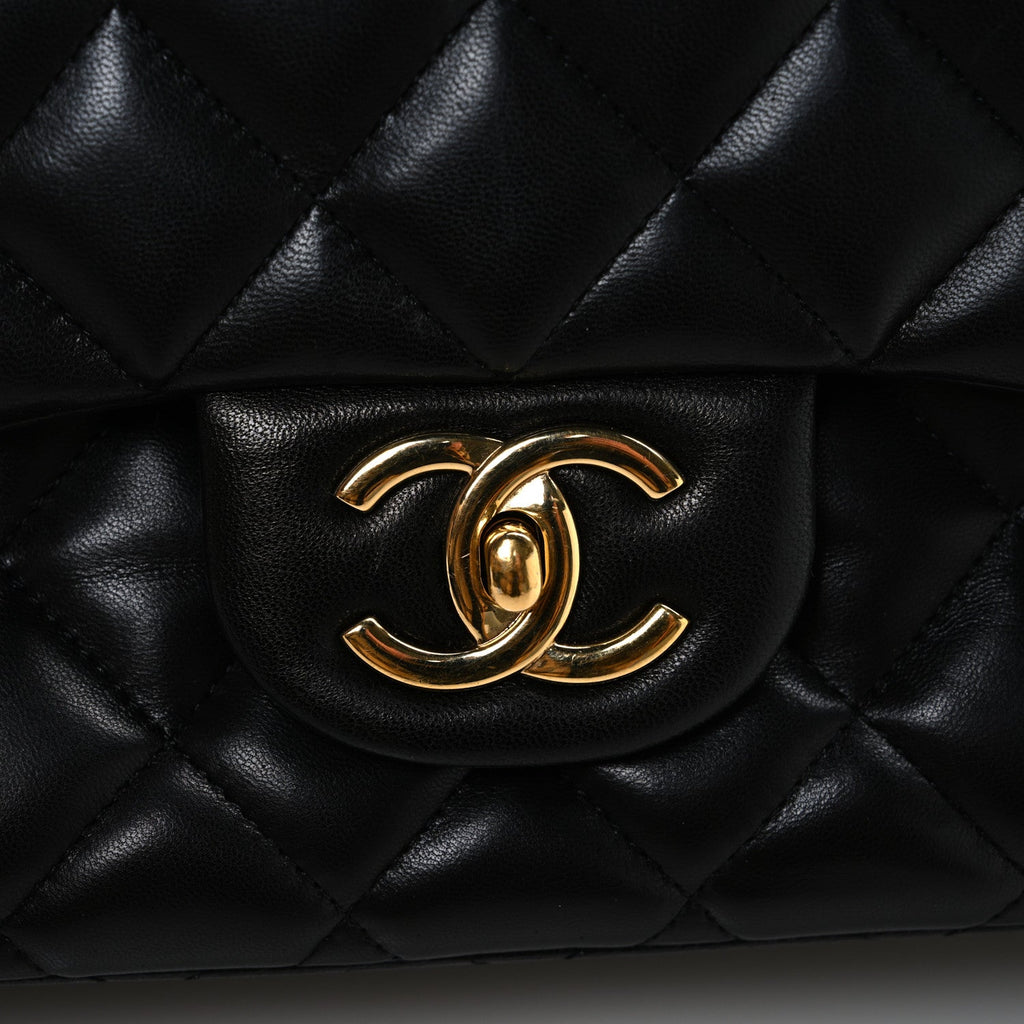 Lambskin Quilted Maxi Double Flap Black