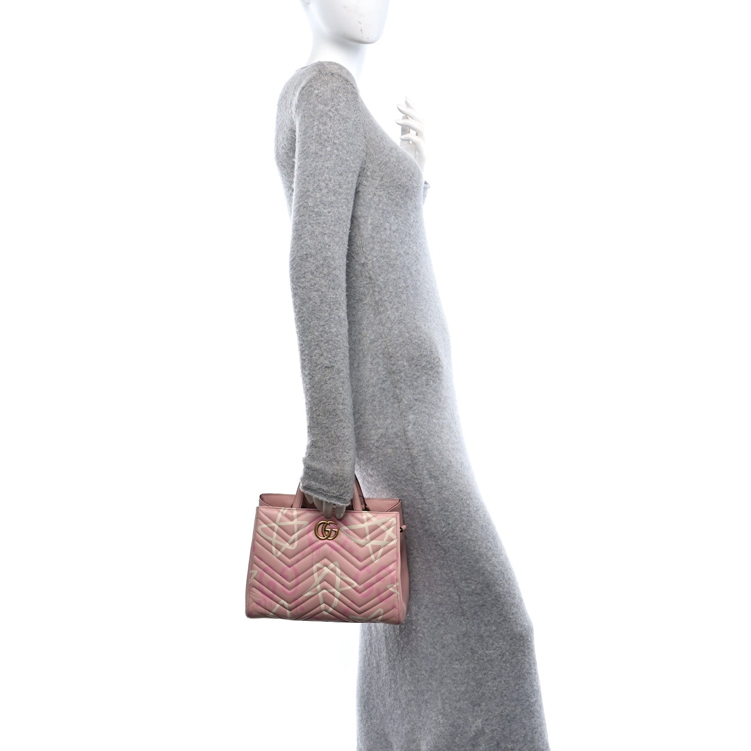 Calfskin Matelasse GucciGhost Small GG Marmont Tote Perfect Pink Rosa Ivory