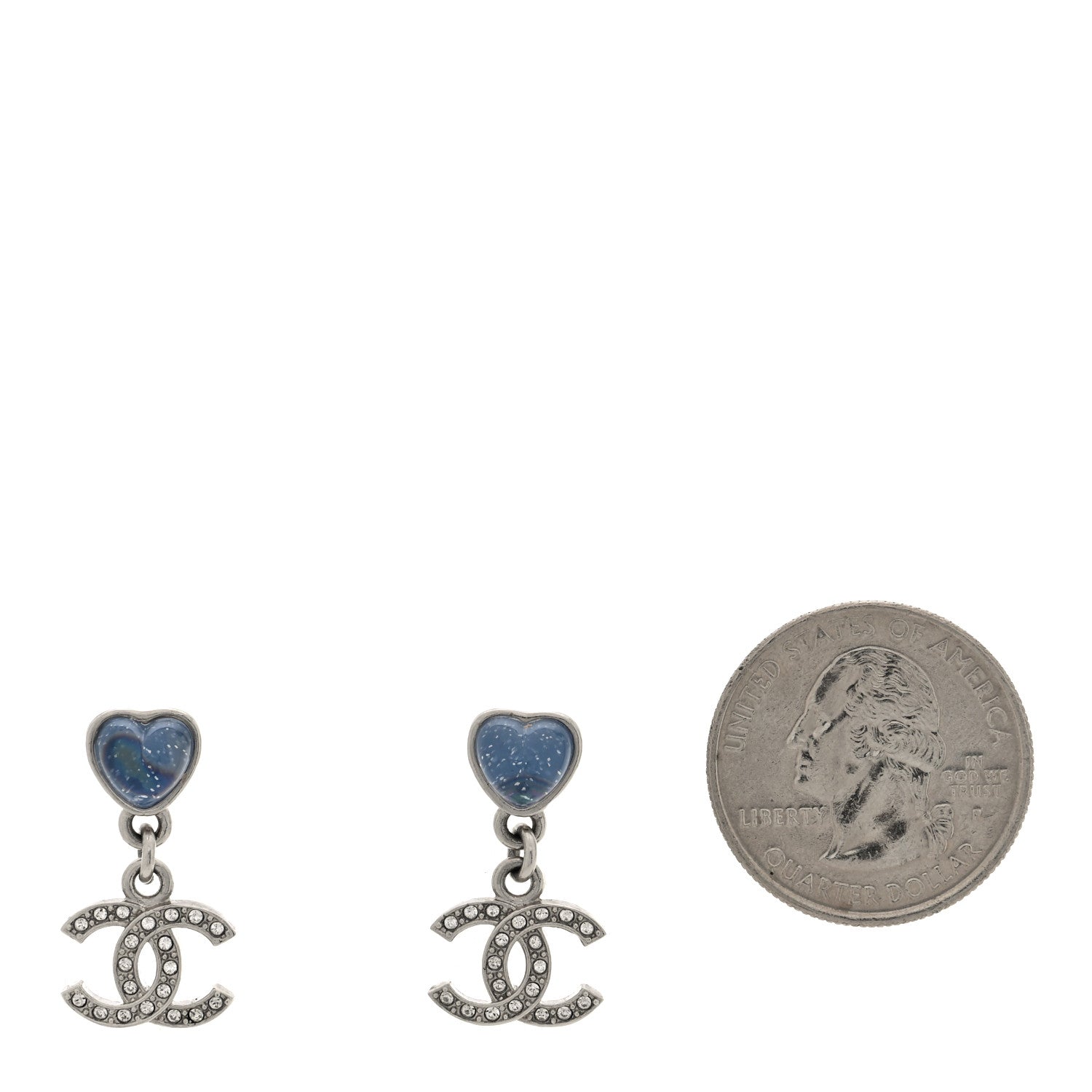 Crystal Resin CC Heart Drop Earrings Silver Blue
