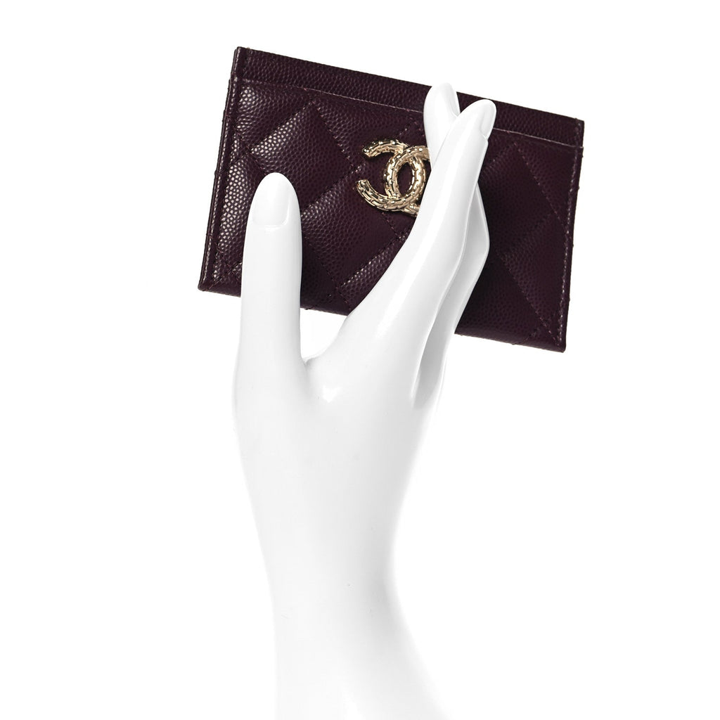Caviar Quilted Chain Embossed CC  Holder Dark Burgundy