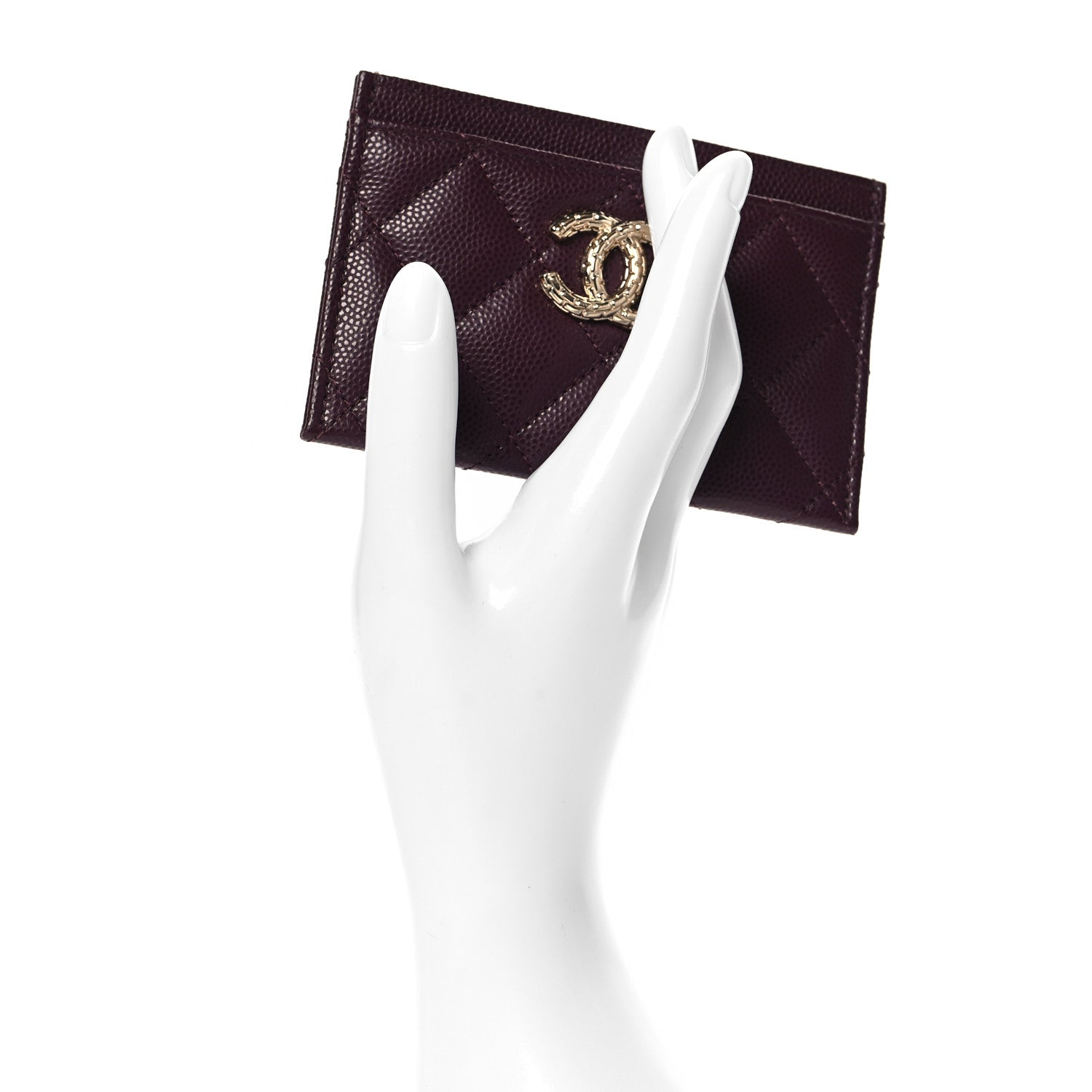 Caviar Quilted Chain Embossed CC  Holder Dark Burgundy