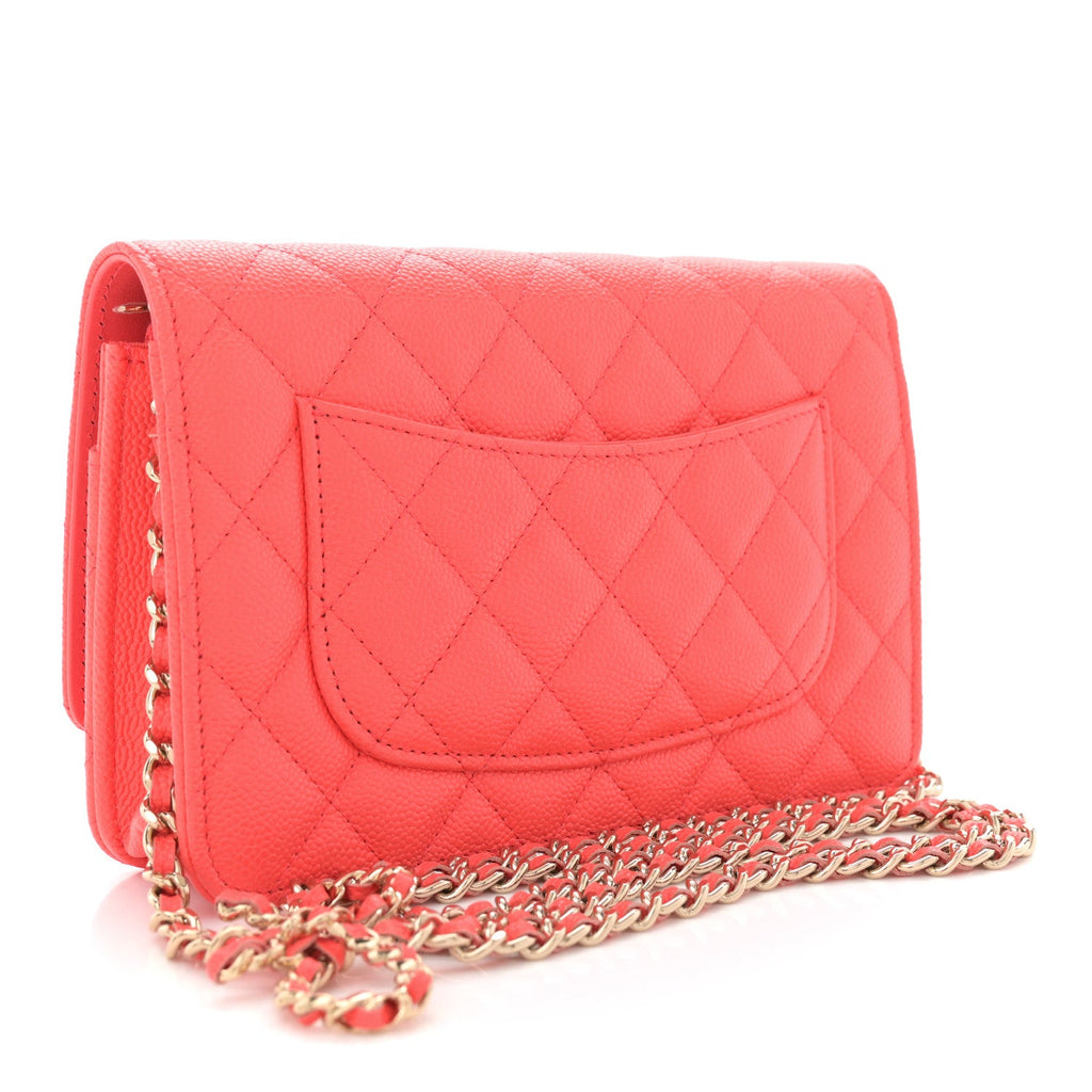 Caviar Quilted Bow Wallet On Chain WOC Orange