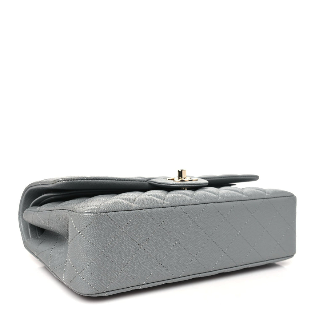 Caviar Quilted Medium Double Flap Grey