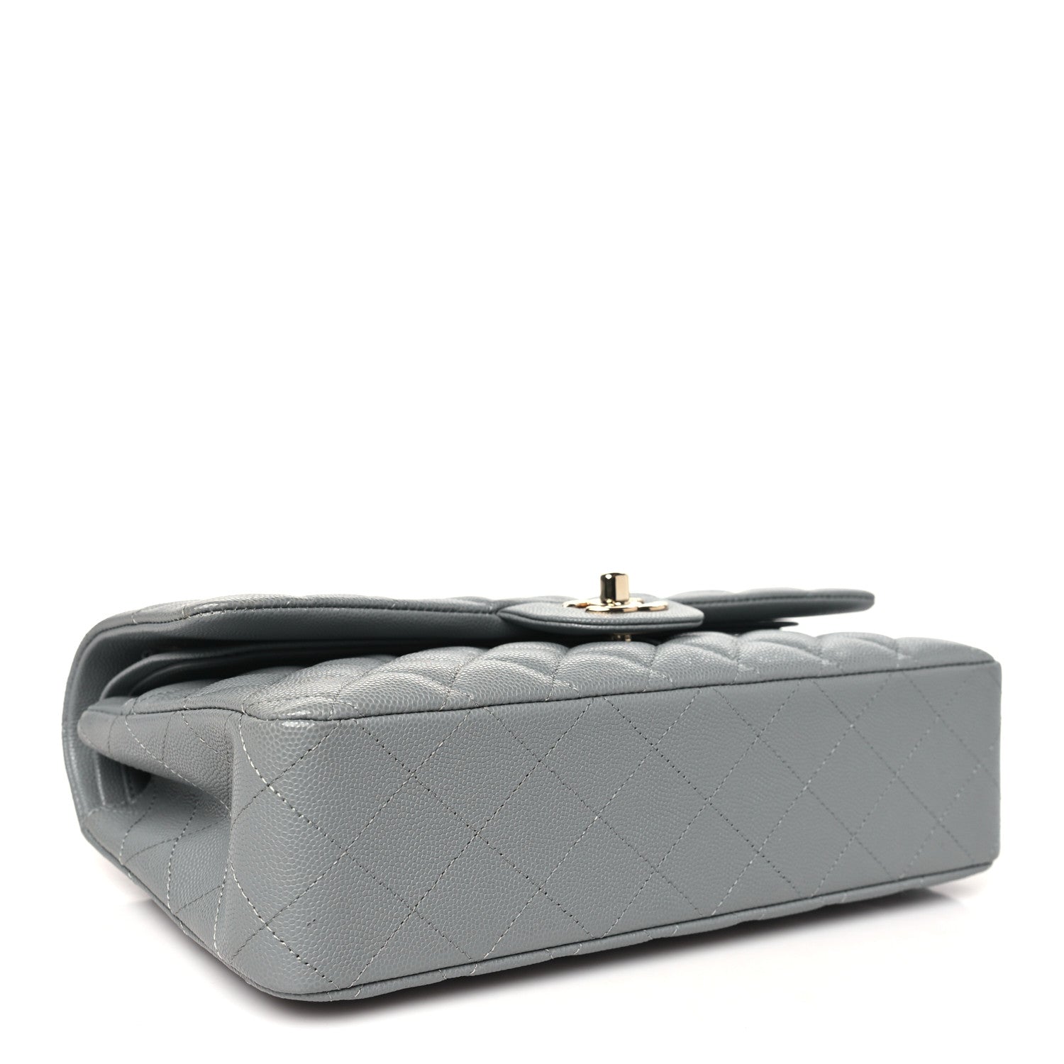 Caviar Quilted Medium Double Flap Grey