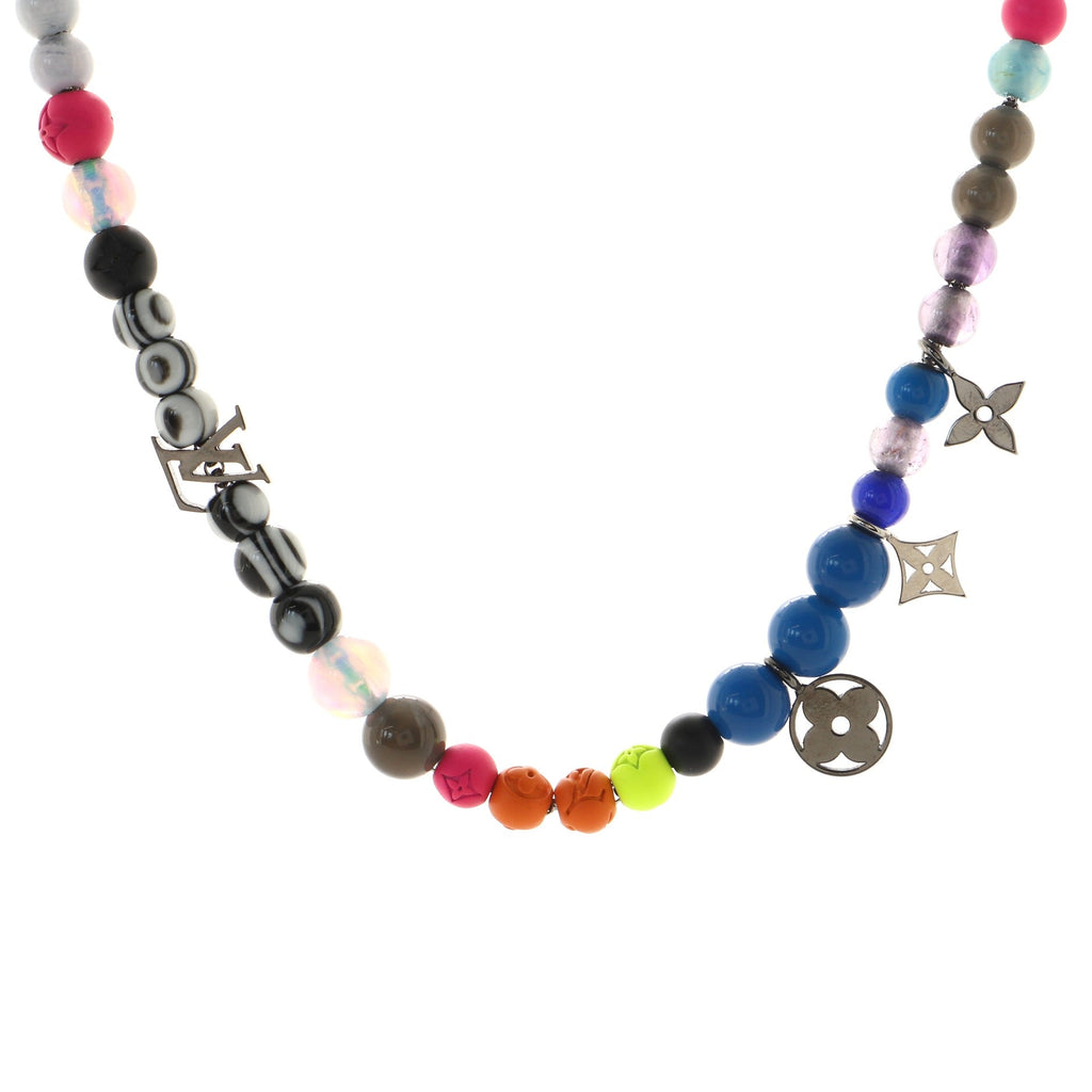 LV Beads Necklace Metal and Faux Pearls with Opals and Rock Crystals