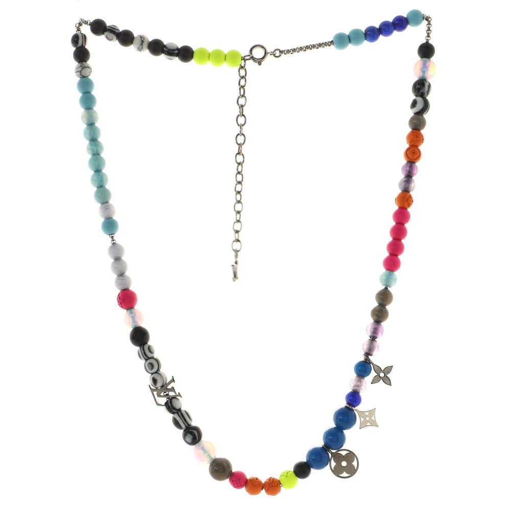 LV Beads Necklace Metal and Faux Pearls with Opals and Rock Crystals