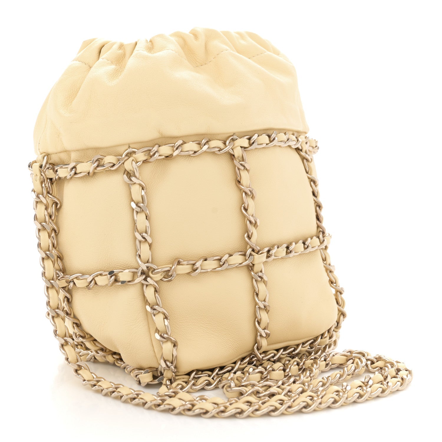 Lambskin Bucket Chain Drawstring Bag Yellow