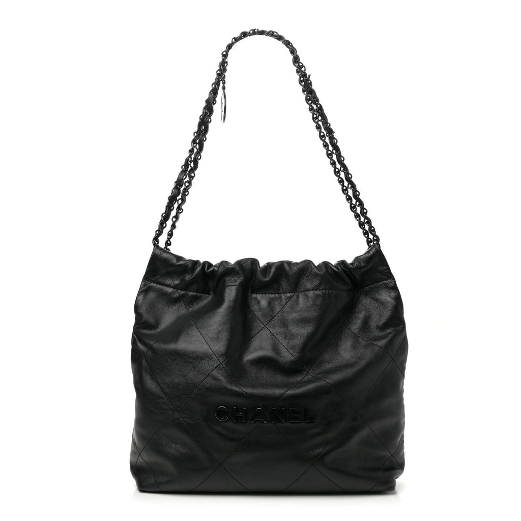 Shiny Calfskin Quilted Small Chanel 22 So Black