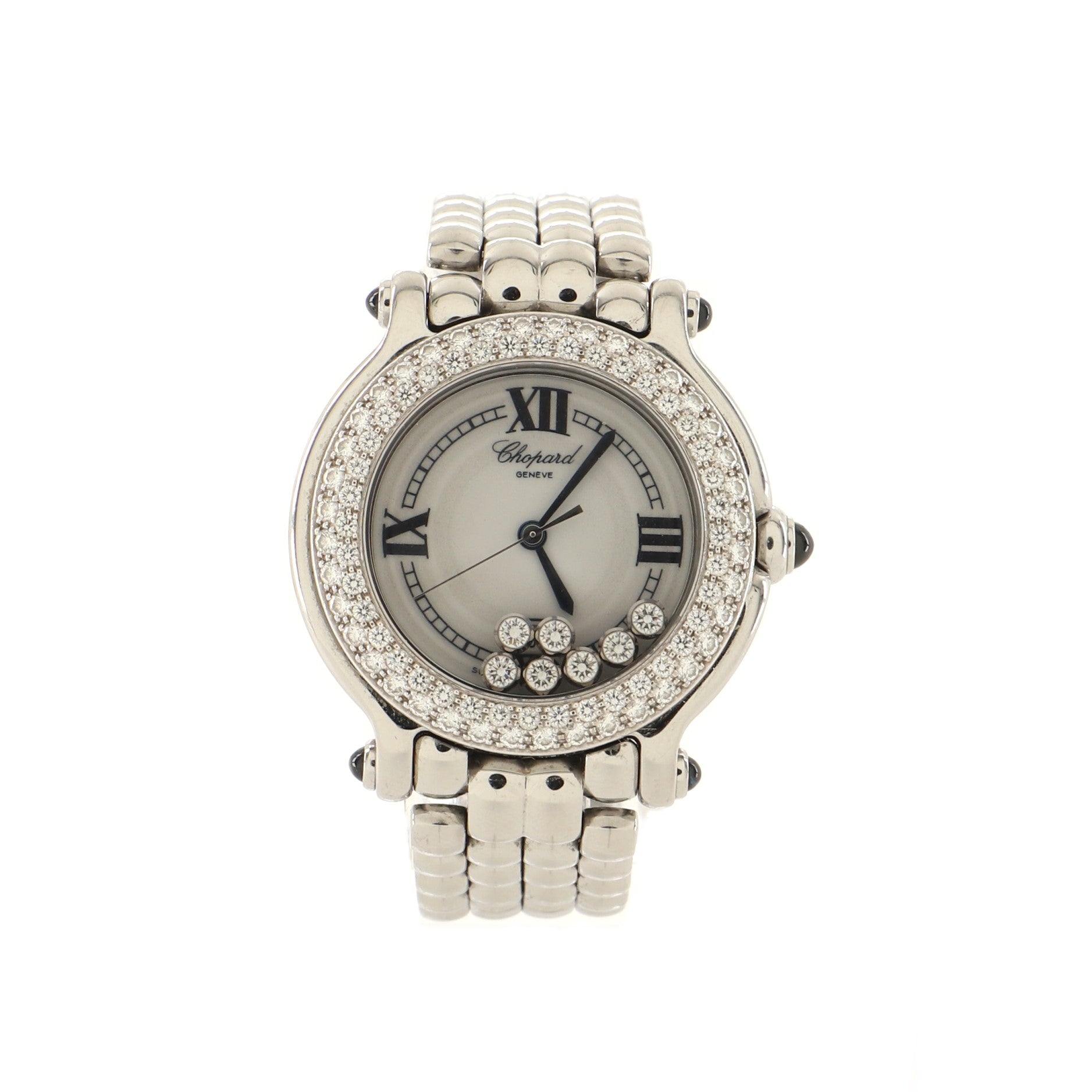 Happy Sport Classic Round Quartz Watch Stainless Steel with Diamond Bezel and Floating Diamonds 32