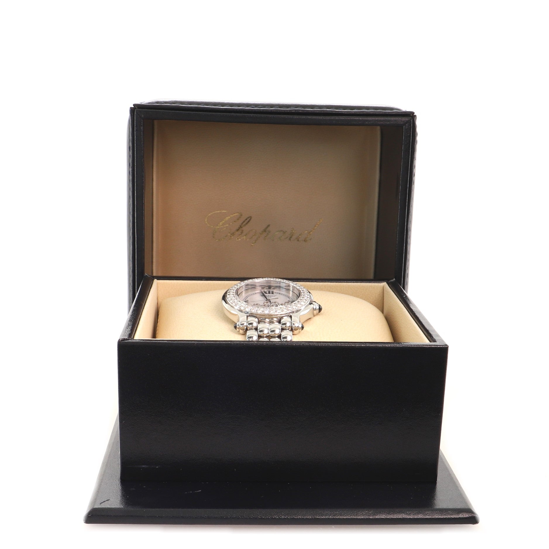 Happy Sport Classic Round Quartz Watch Stainless Steel with Diamond Bezel and Floating Diamonds 32