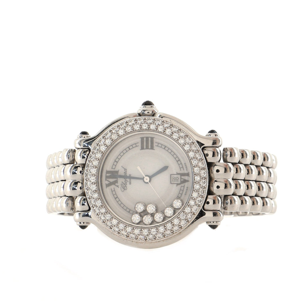Happy Sport Classic Round Quartz Watch Stainless Steel with Diamond Bezel and Floating Diamonds 32
