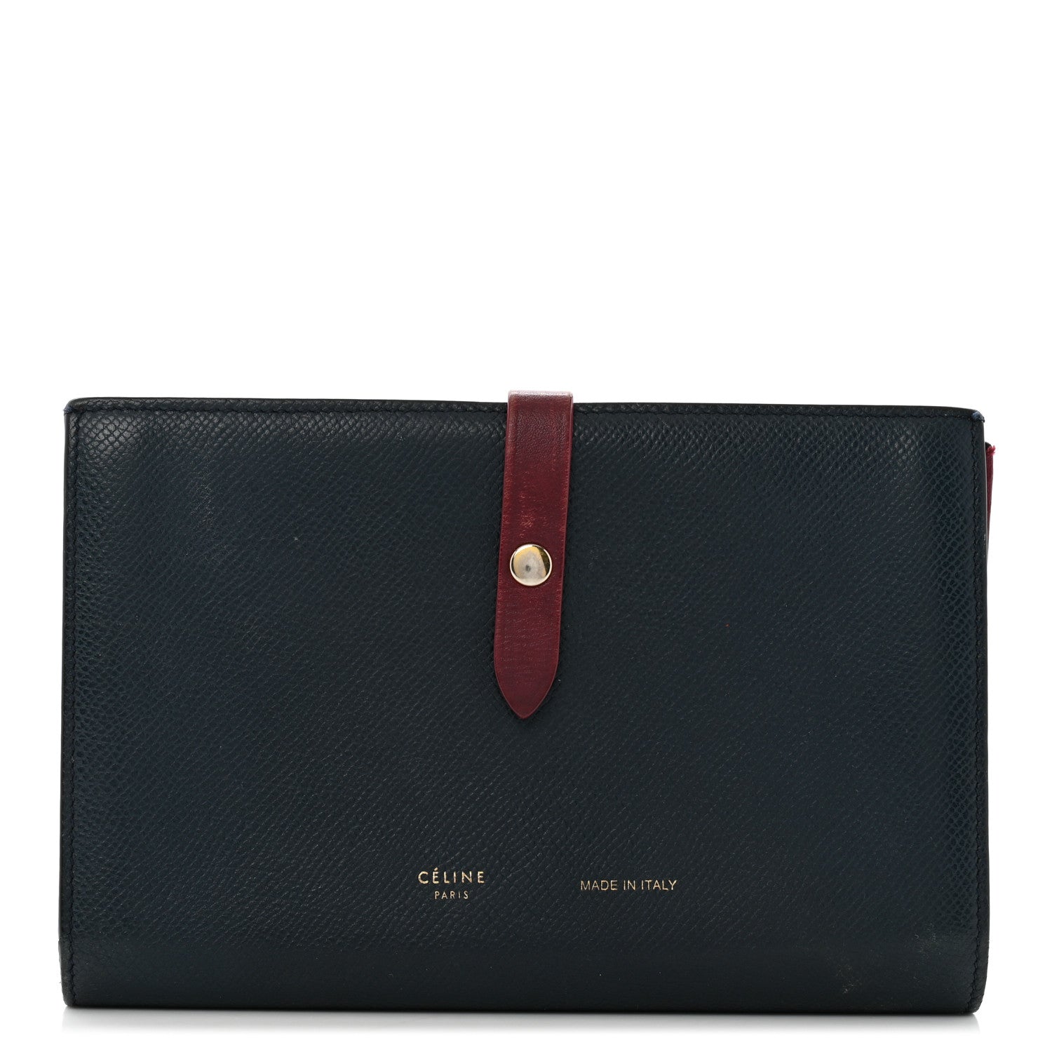 Grained Shiny Calfskin Large Multifunction Strap Wallet Steel Blue