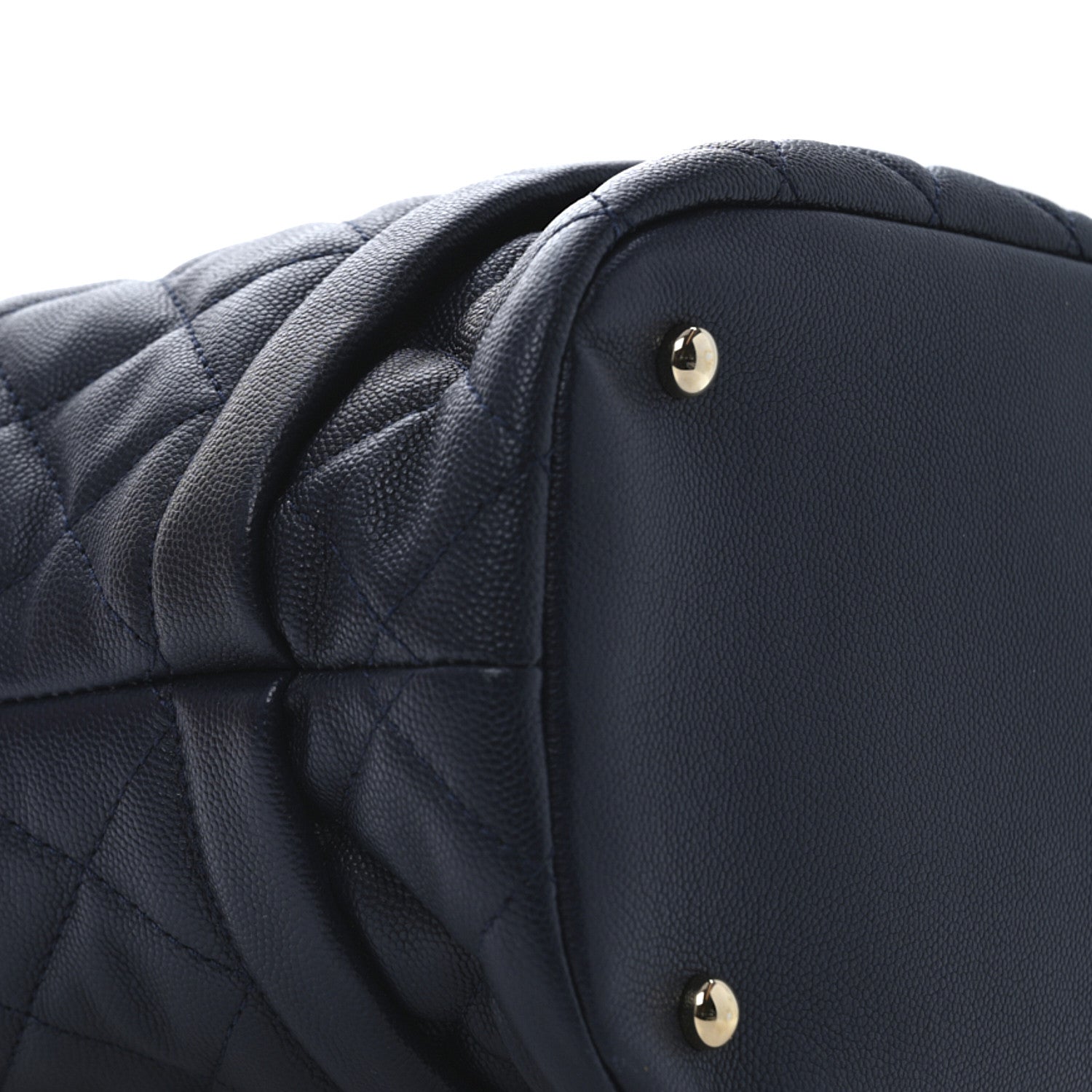Caviar Quilted Large Rolled Up Bucket Drawstring Bag Navy