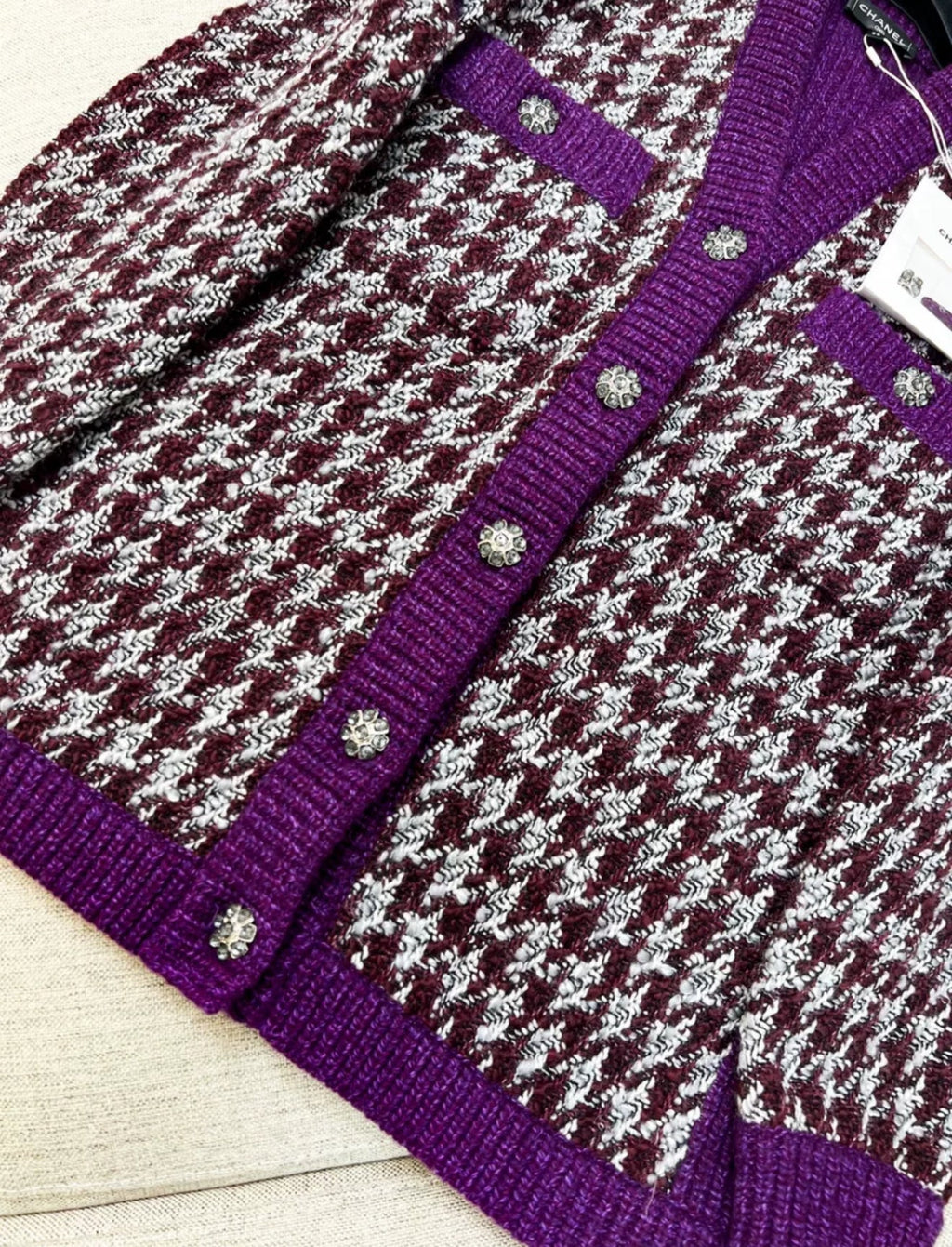 Chanel 23k purple houndstooth wool coat