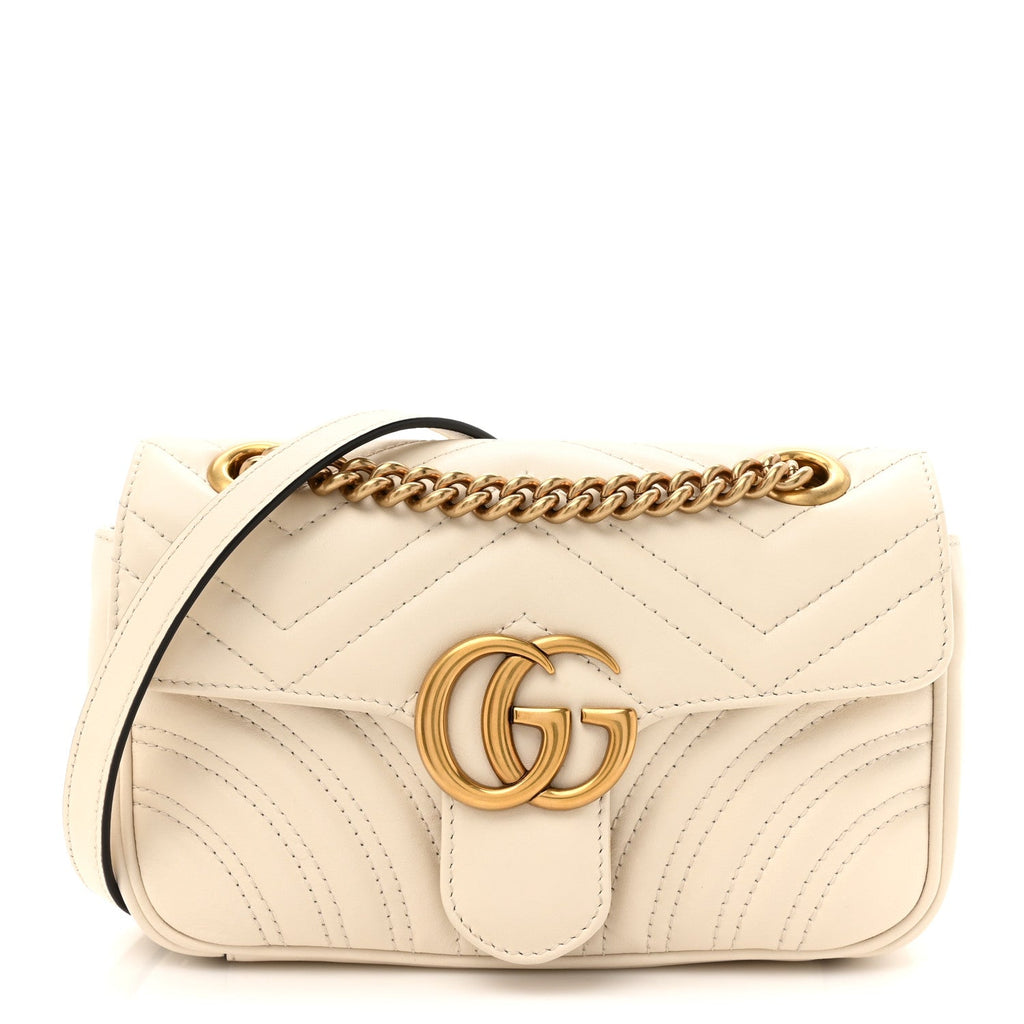 Calfskin Matelasse Mini GG Marmont Shoulder Bag White
