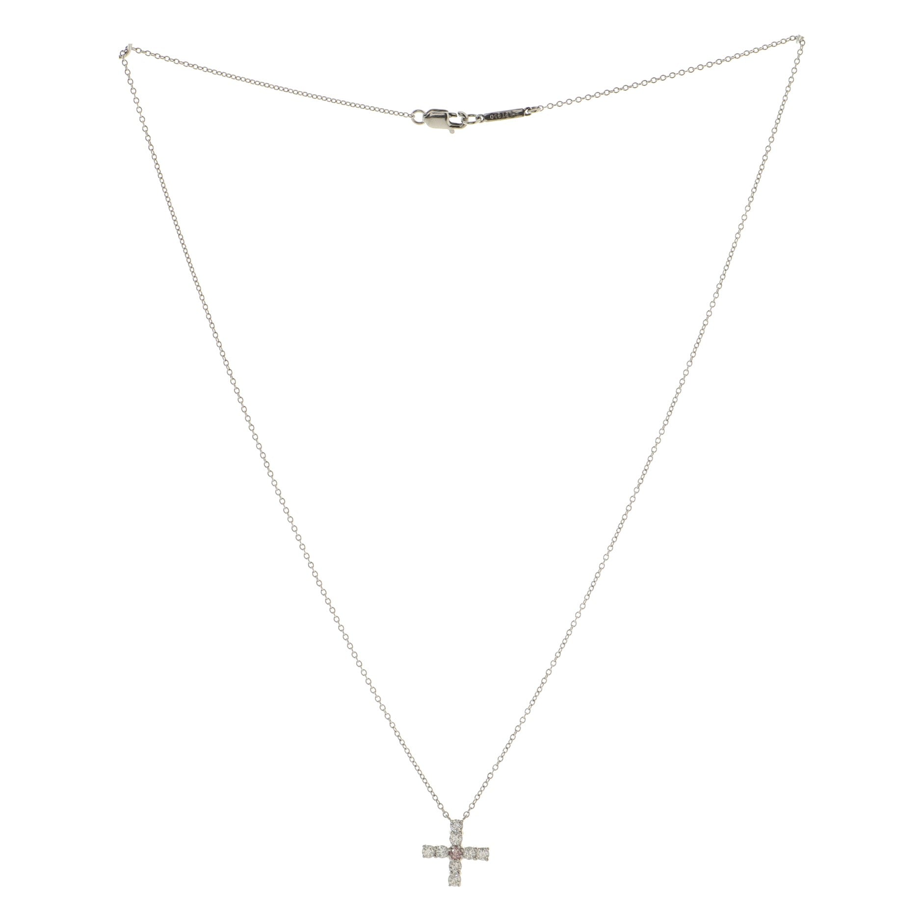 Symbols Cross Pendant Necklace Platinum with Pink Diamond and Diamond Mini
