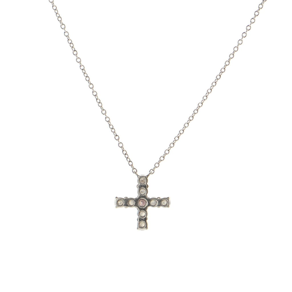 Symbols Cross Pendant Necklace Platinum with Pink Diamond and Diamond Mini