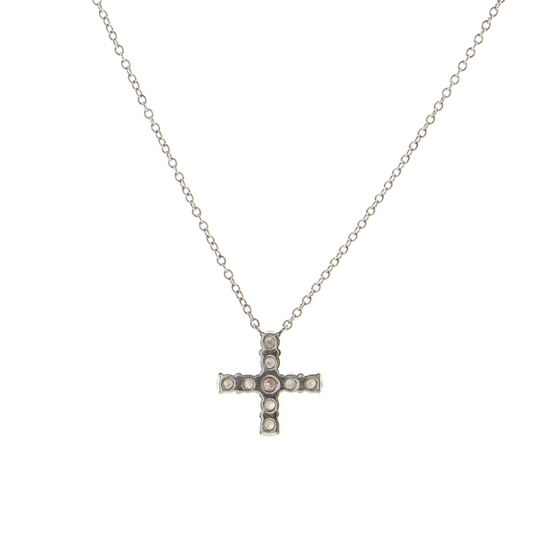Symbols Cross Pendant Necklace Platinum with Pink Diamond and Diamond Mini