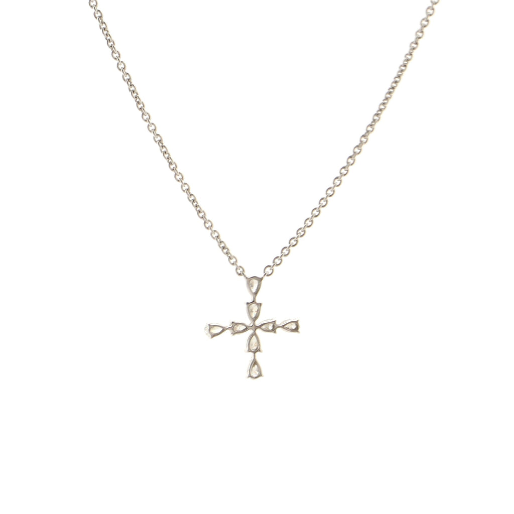 Cross Pendant Necklace Platinum with Pear Shape Diamonds Mini