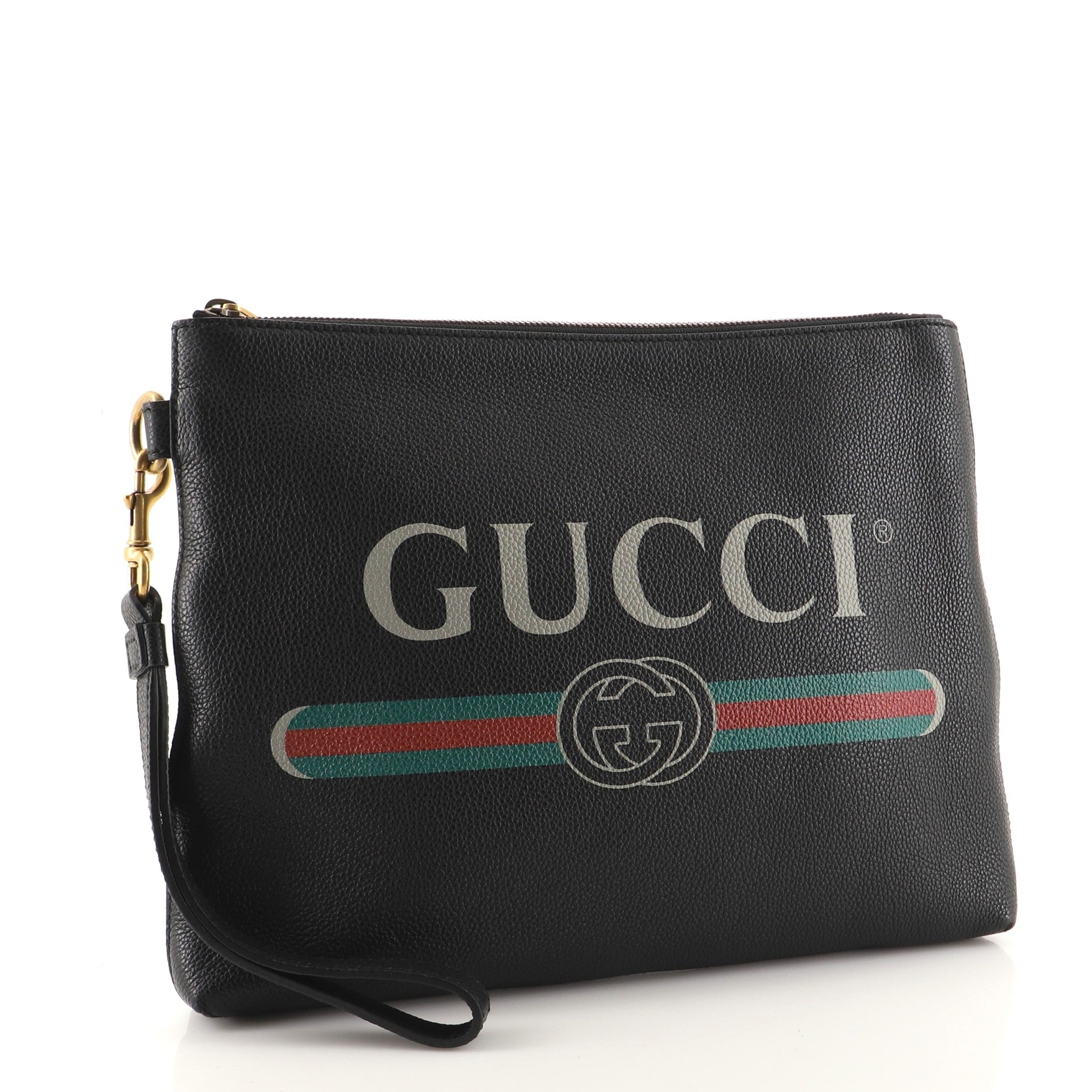 Logo Wristlet Clutch Printed Leather Medium