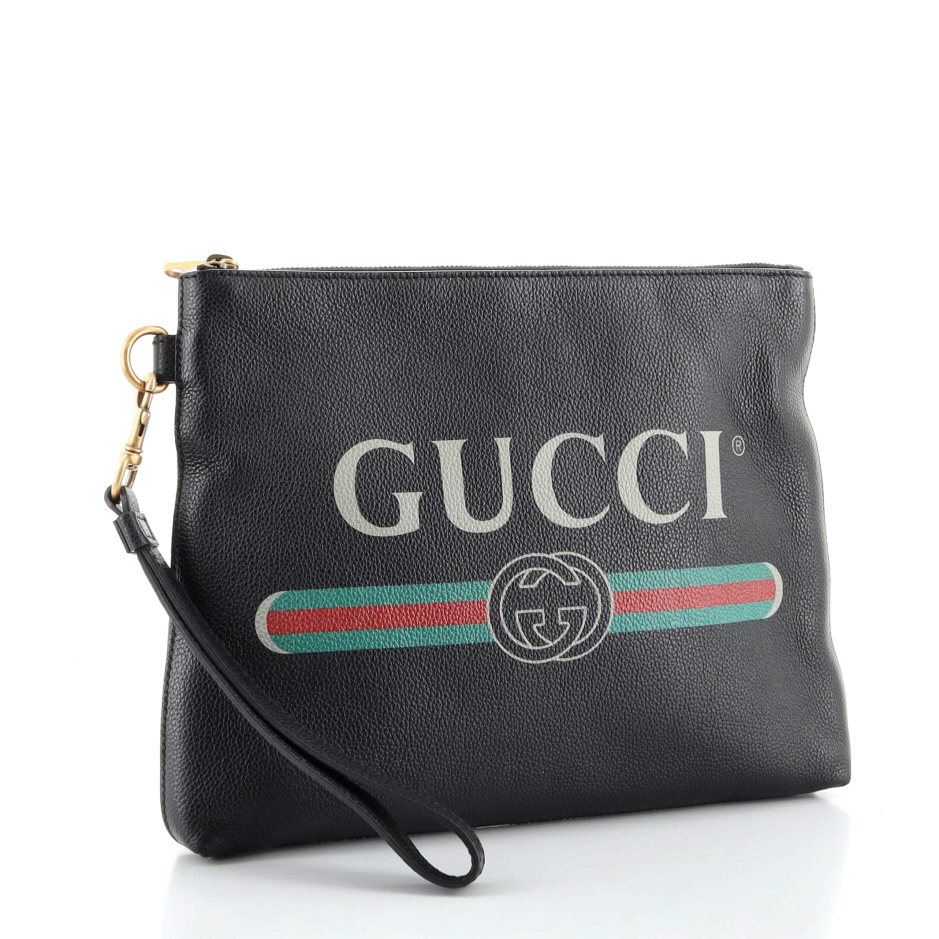 Logo Wristlet Clutch Printed Leather Medium