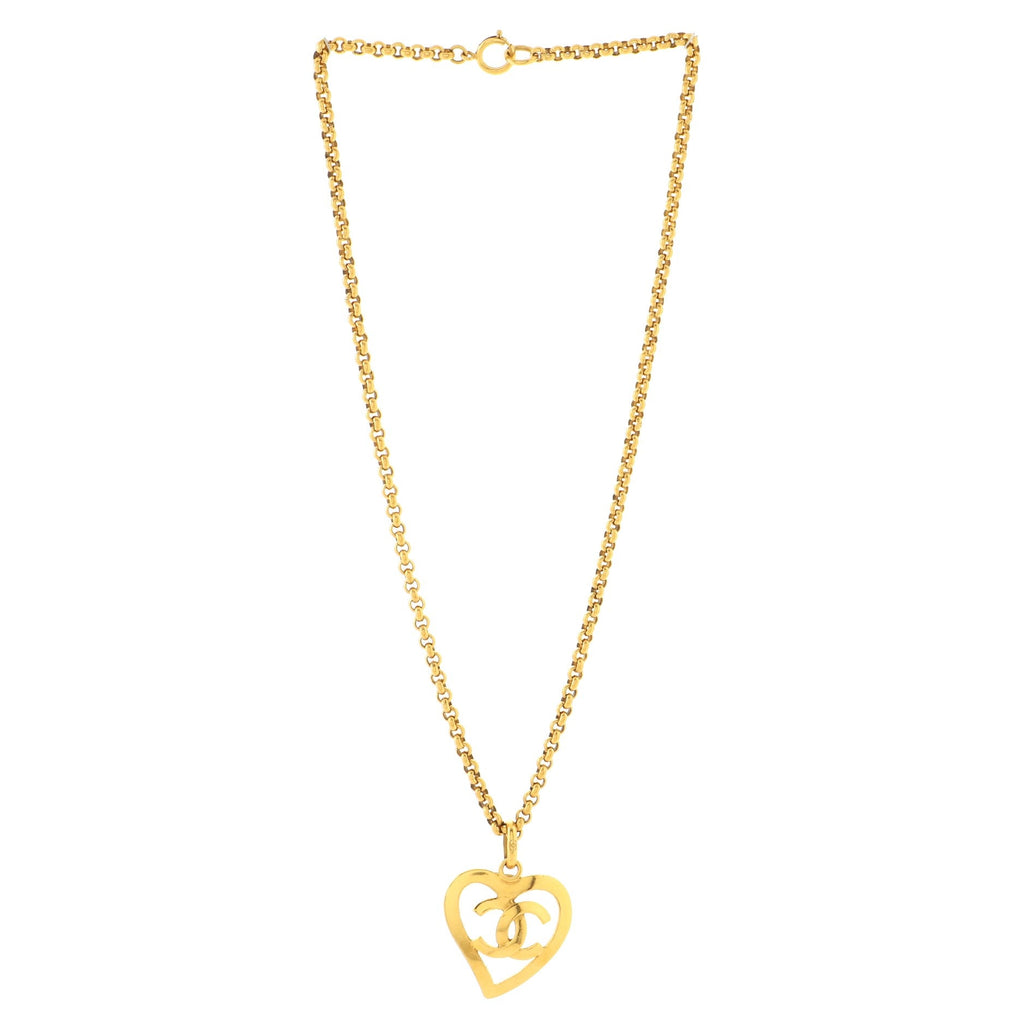 Vintage CC Heart Pendant Long Necklace Metal