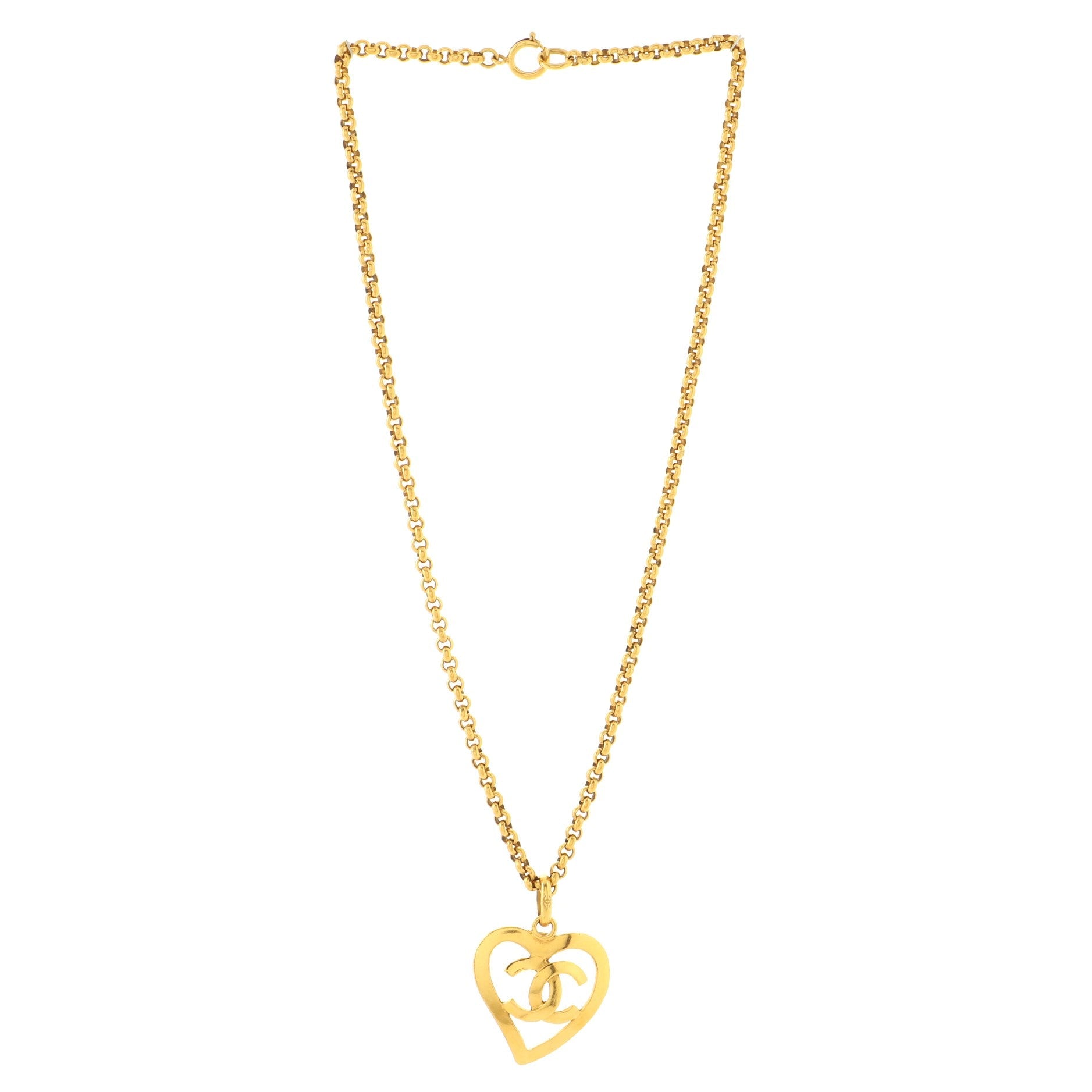 Vintage CC Heart Pendant Long Necklace Metal