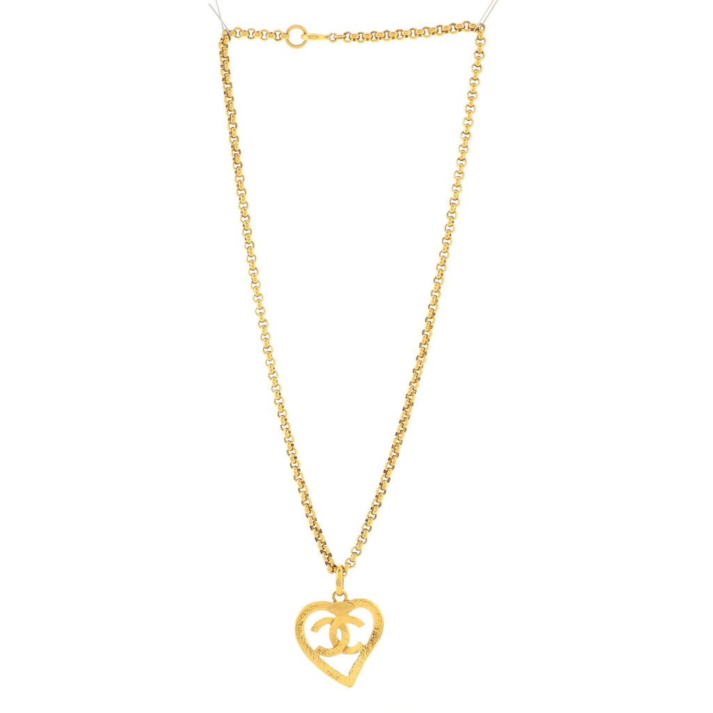Vintage CC Heart Pendant Long Necklace Metal