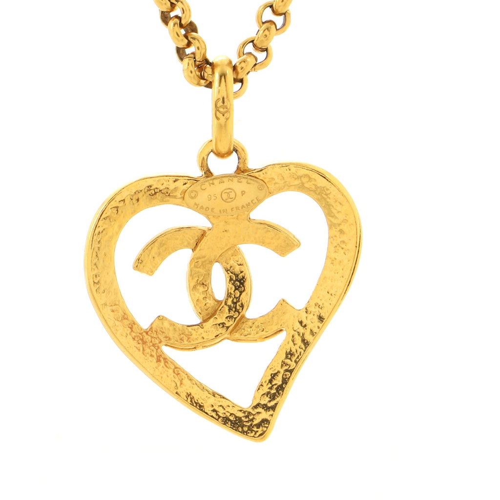 Vintage CC Heart Pendant Long Necklace Metal