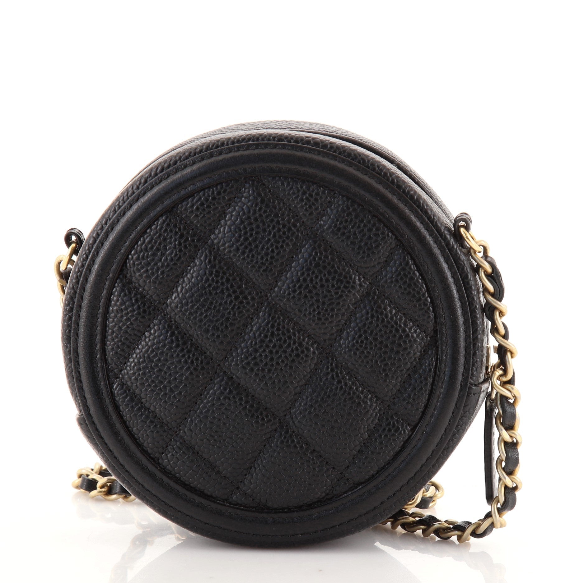 Filigree Round Clutch with Chain Quilted Caviar Mini