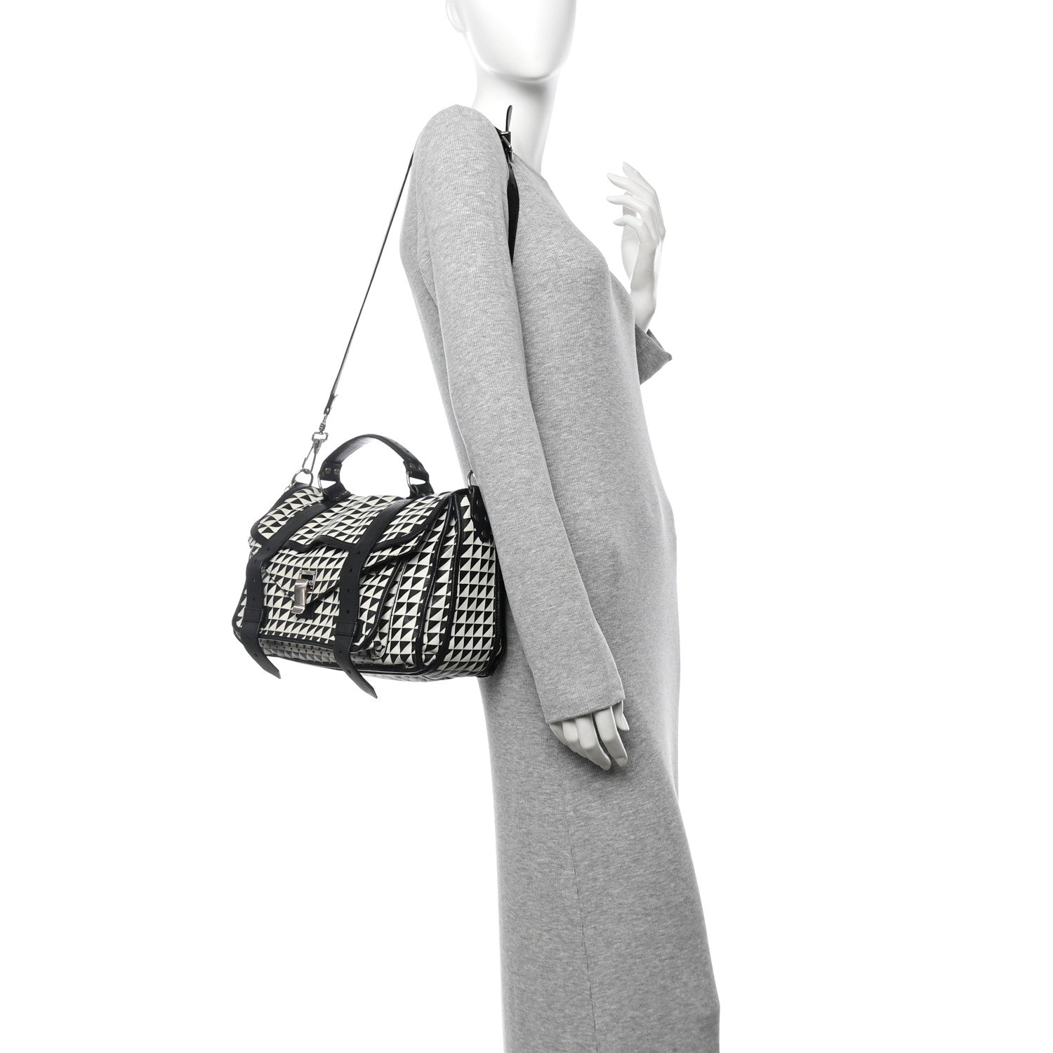 Calfskin Large PS1 Triangle Print Satchel Black White
