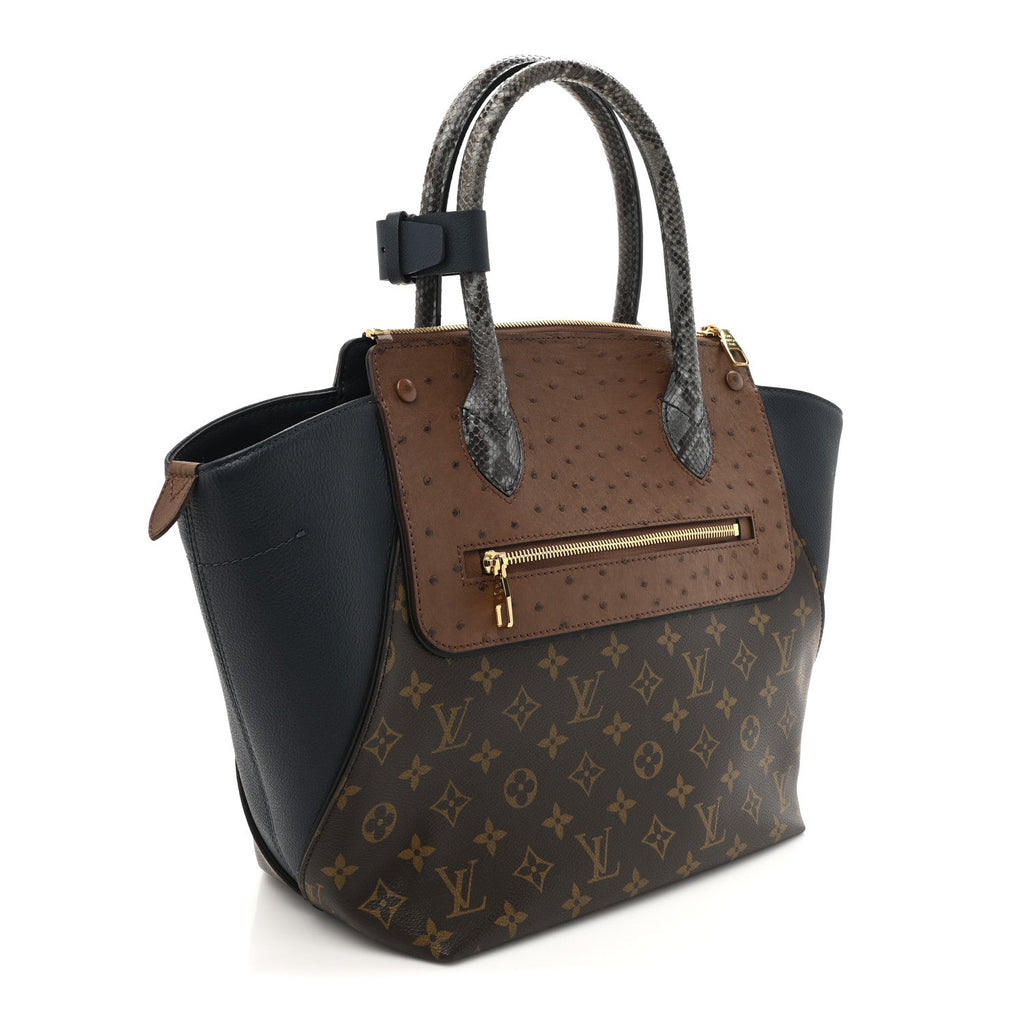 Ostrich Snakeskin Monogram Majestueux Tote MM Blue