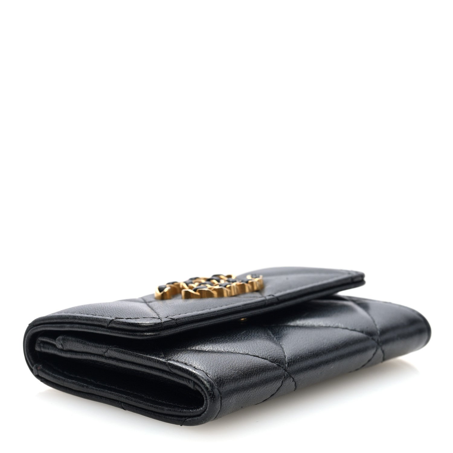 Lambskin Quilted Chanel 19 Flap  Holder Black