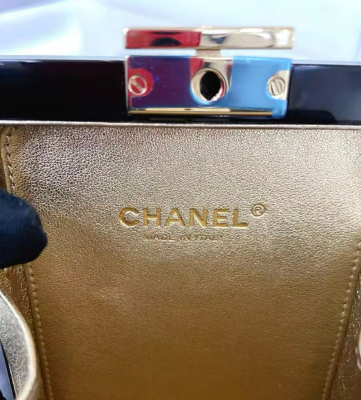 CHANEL Plexiglass Pearl Playing  Casino Minaudiere Clutch Black Gold