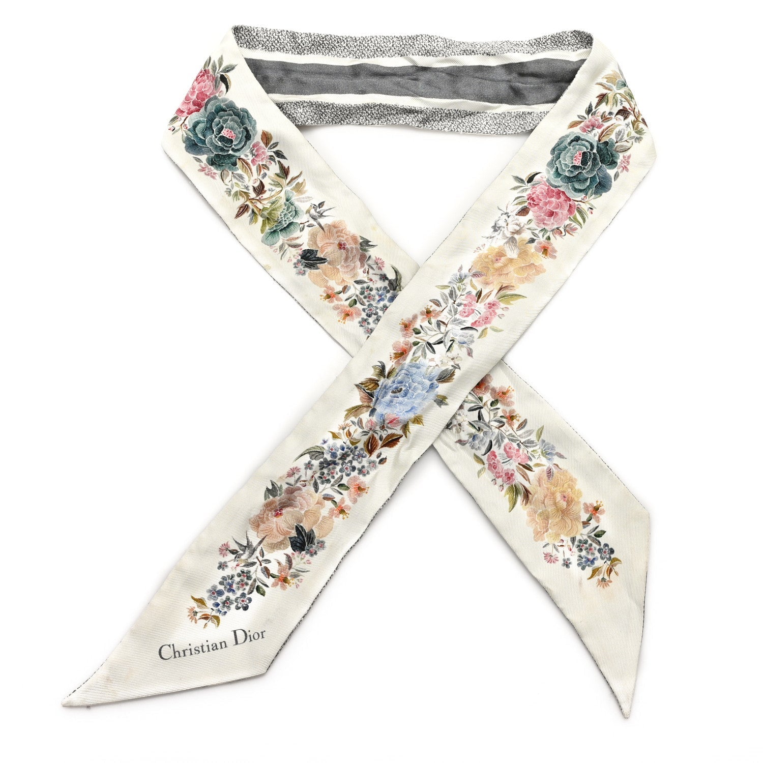 Silk Twill D-Floral Mitzah Scarf Grey Multicolor
