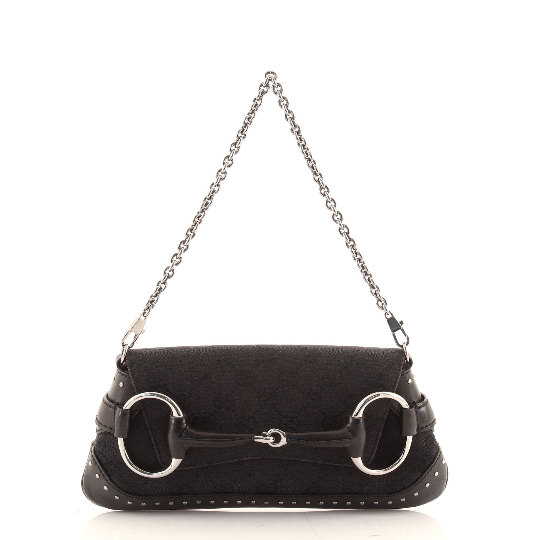 Horsebit Chain Clutch GG Canvas with Studded Leather Medium