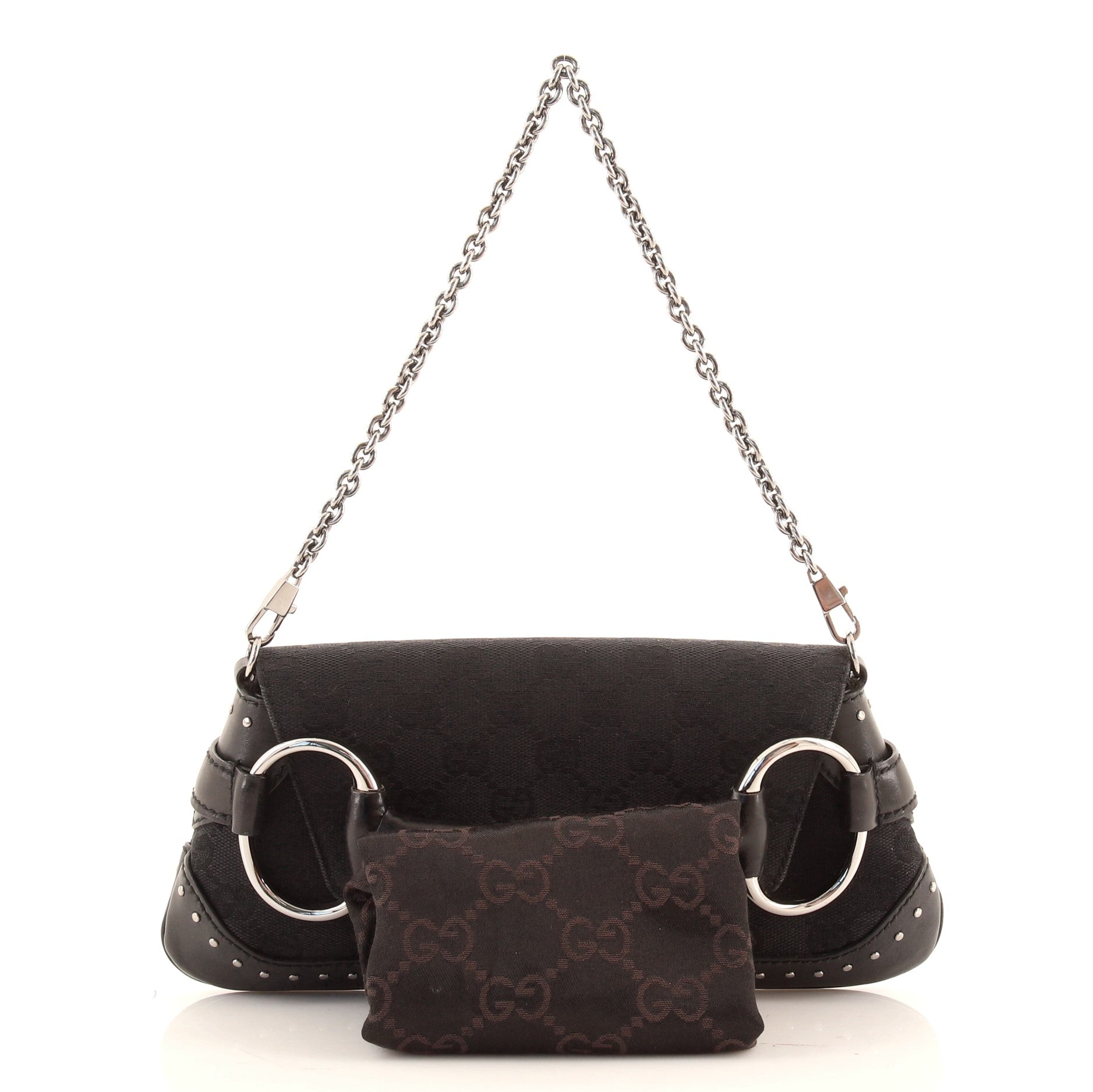 Horsebit Chain Clutch GG Canvas with Studded Leather Medium