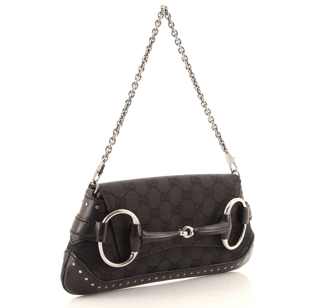 Horsebit Chain Clutch GG Canvas with Studded Leather Medium