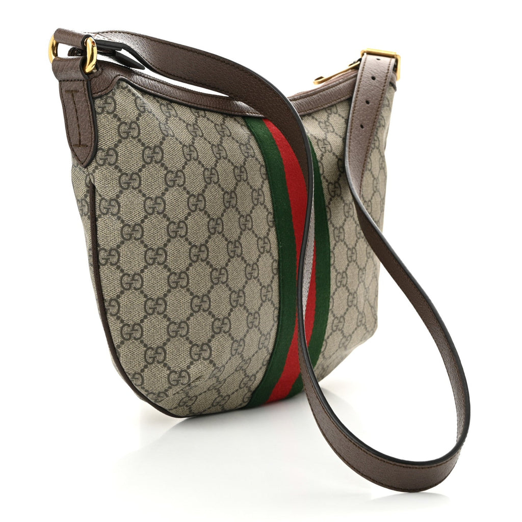 GG Supreme Monogram Web Small Ophidia Half Moon Hobo Brown