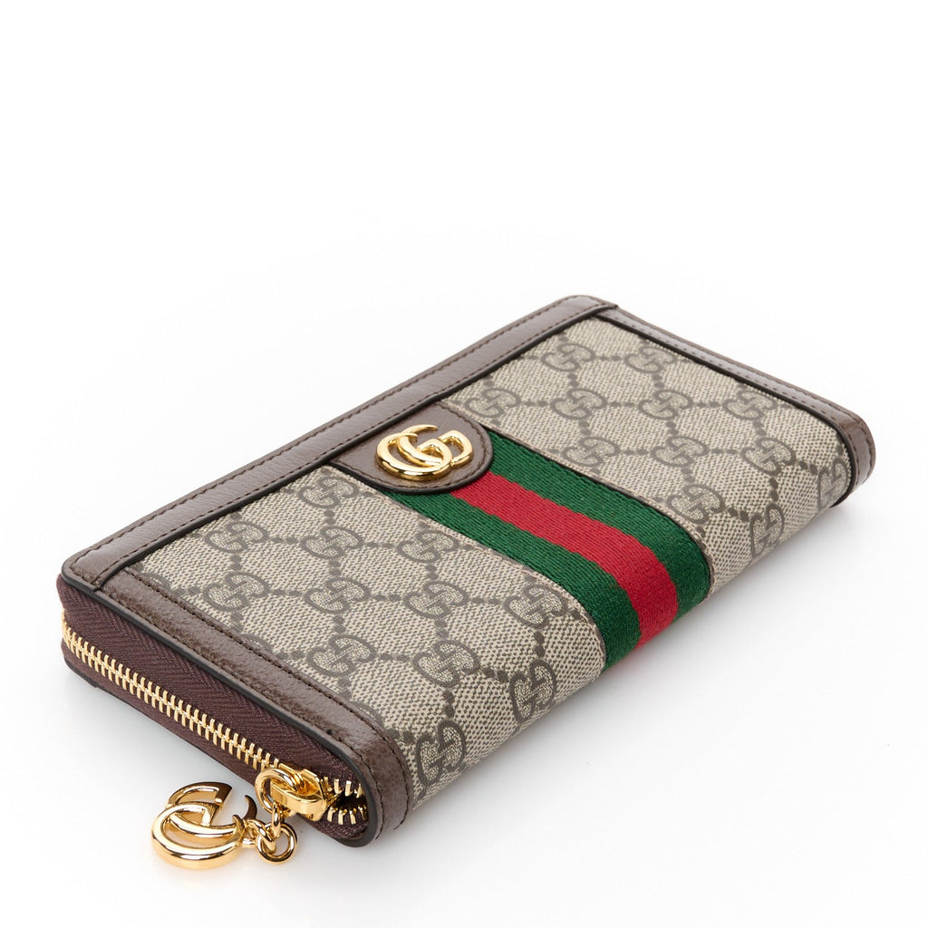 GG Supreme Monogram Web Ophidia Zip Around Wallet Brown